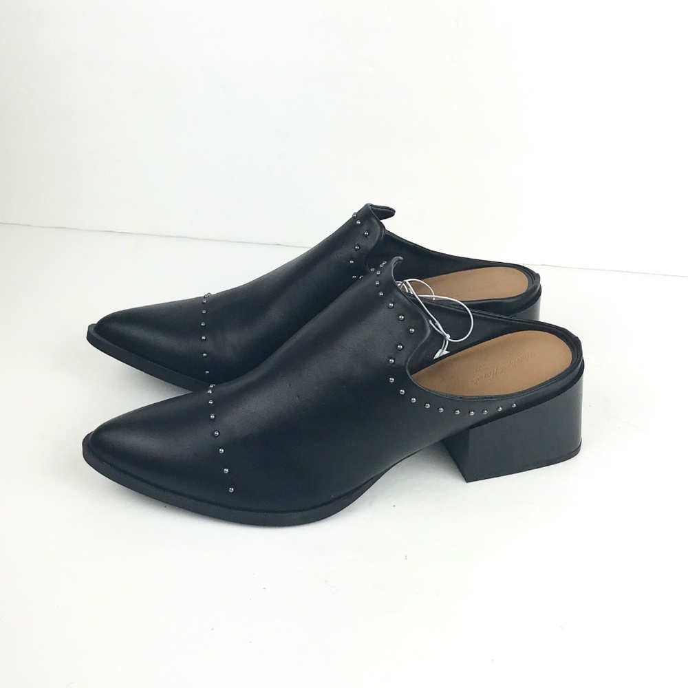 Black Crista Studded Pointed Toe Heeled Mules - Picture 7 of 8